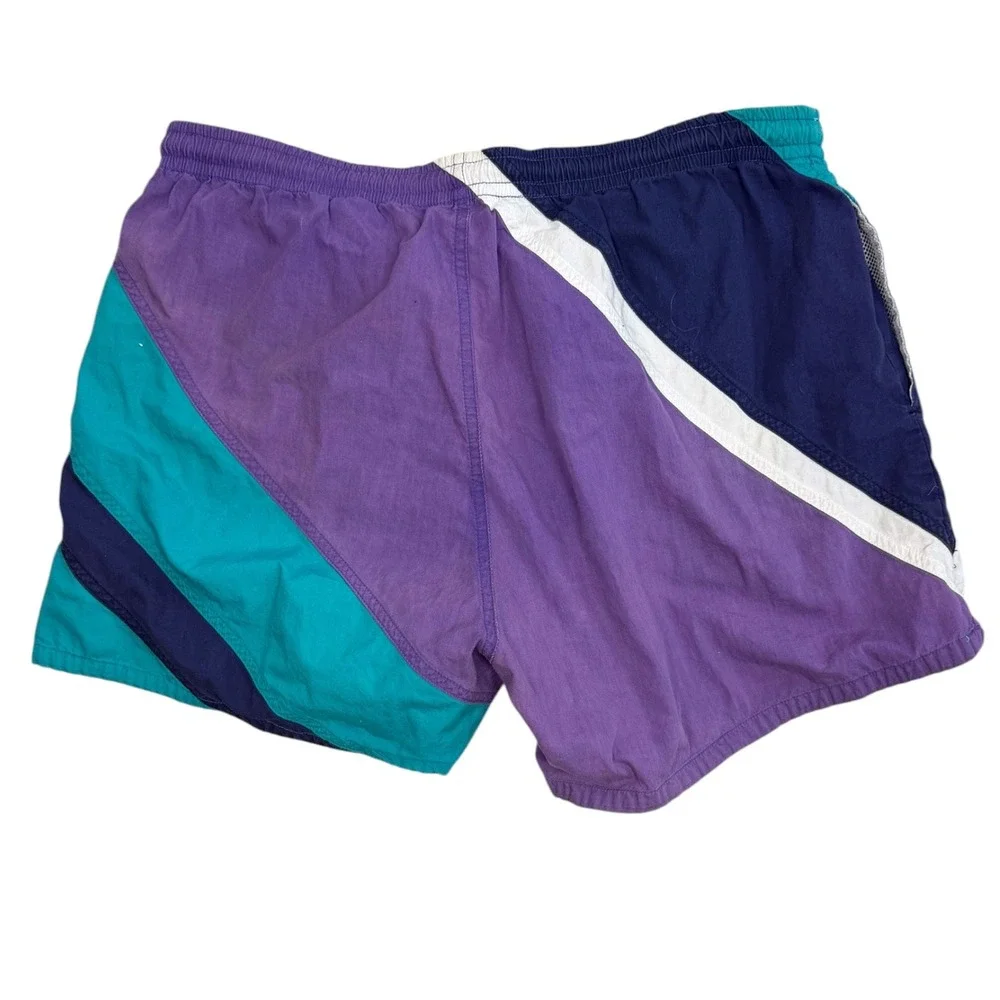 Vintage Pierre Cardin Swim Trunks Mens L Purple Teal Colorblock 80s 90s Retro